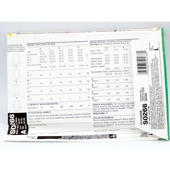 Simplicity New Look Pattern S0266 Sz US XS-XL Just For Knits Misses Tops Uncut - Picture 2 of 2